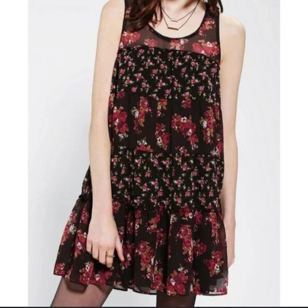 Kimchi Blue Urban Outfitters Floral Babydoll Mini Dress Mesh Yoke XS